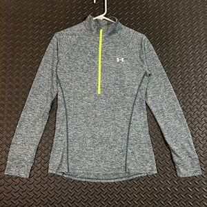 Under Armour Gray Heathered Neon Green Athletic 1/4 Zip Pullover Sweater Women M